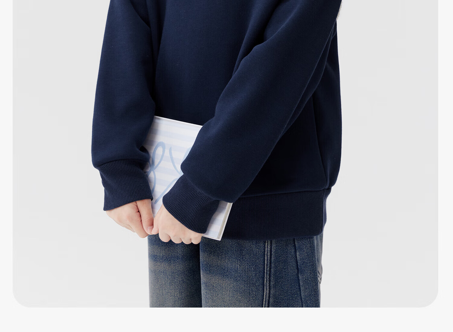 Zuo Xi Girls' Fleece-Lined Sweatshirt 2025 Winter Children's Polo Shirt Doll Collar Warm Top Navy Blue 120 16